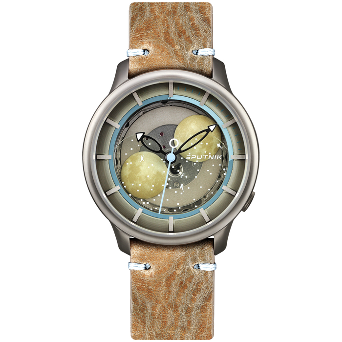 Automatic mechanical Wristwatch Lincor "Sputnik" silver with brown strap