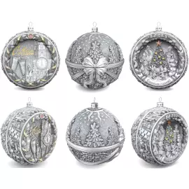 Set of 6 silver Christmas balls "New Year"