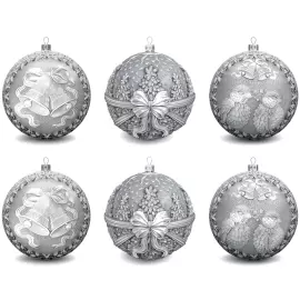 Set of 6 silver Christmas balls "New Year"