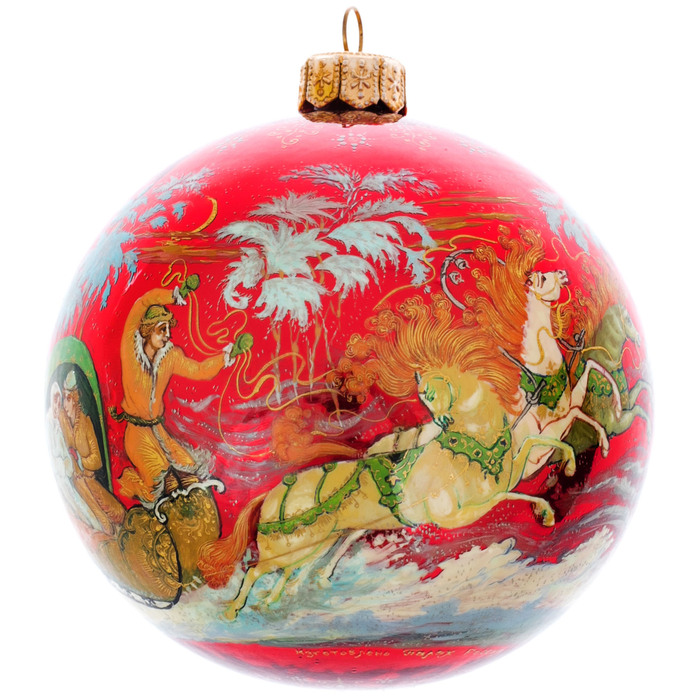 Set of 2 pieces Christmas tree balls "Winter festivities", Palekh