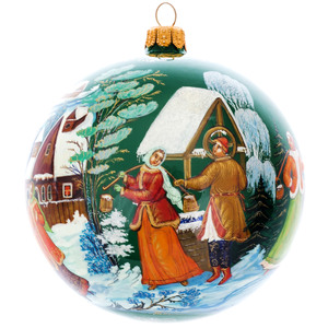 Set of 2 pieces Christmas tree balls "Winter festivities", Palekh