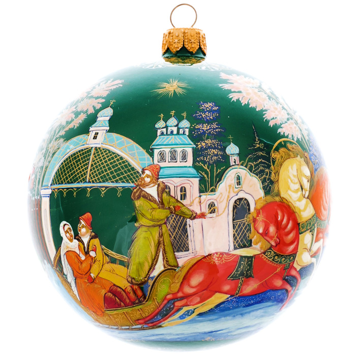 Set of 2 pieces Christmas tree balls "Winter festivities", Palekh