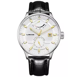 Наручные механические часы с автоподзаводом Lincor серебристые с черным ремешком