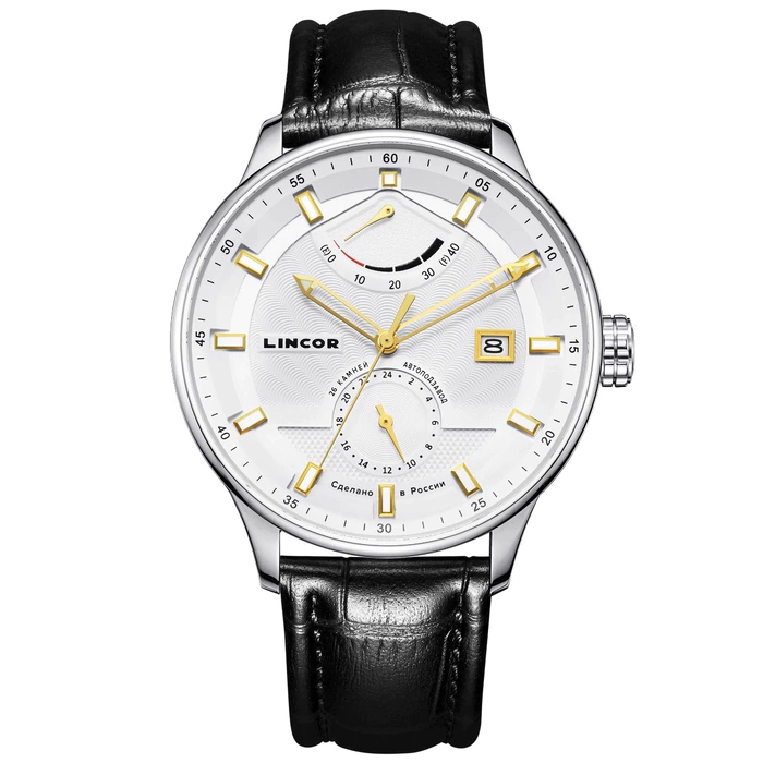Lincor Automatic Mechanical Wristwatch Silver with Black Strap