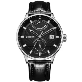 Наручные механические часы с автоподзаводом  Lincor черно-серебристые с черным ремешком