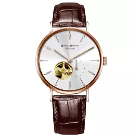 Наручные механические часы с автоподзаводом Lincor "Elegance" с коричневым ремешком