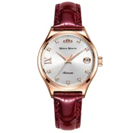 Наручные механические часы с автоподзаводом Lincor "Elegance" с красным ремешком