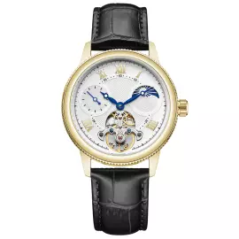 Наручные механические часы с автоподзавод Mikhail Moskvin "Elegance" золотистые с черным ремешком