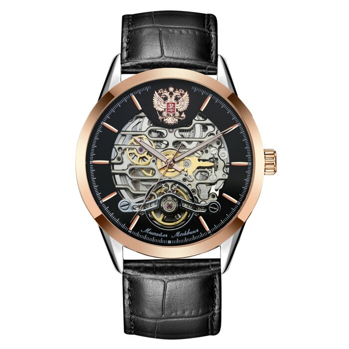 Mikhail Moskvin "Elegance" self-winding mechanical wristwatch in black and gold with a black strap