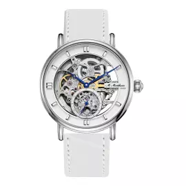 Наручные механические часы с автоподзаводом Mikhail Moskvin "Elegance" серебристые с белым ремешком