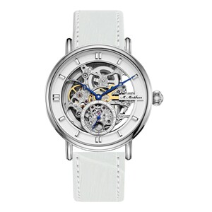 Mikhail Moskvin "Elegance" self-winding mechanical wristwatch in silver with a white strap