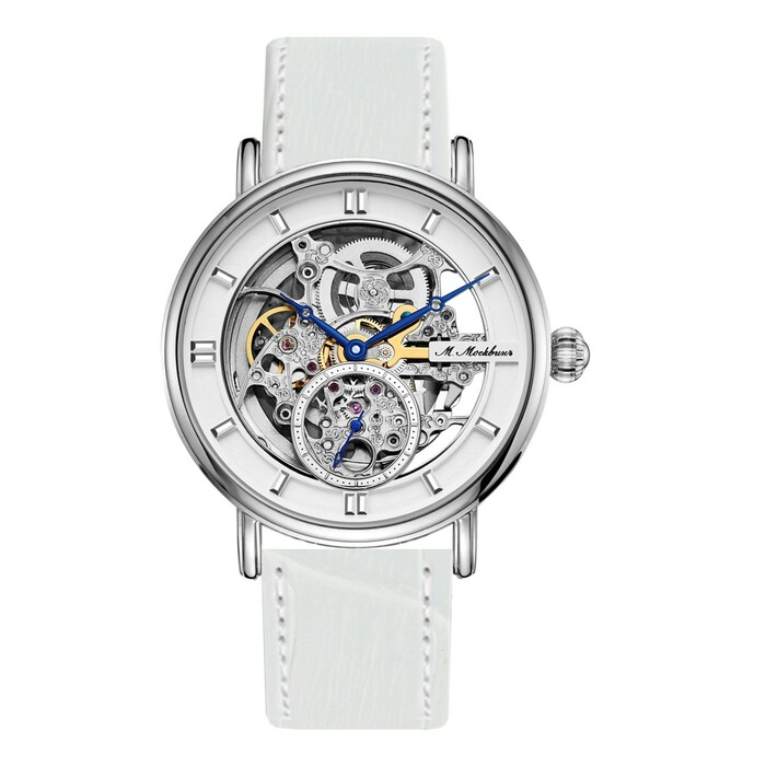Mikhail Moskvin "Elegance" self-winding mechanical wristwatch in silver with a white strap