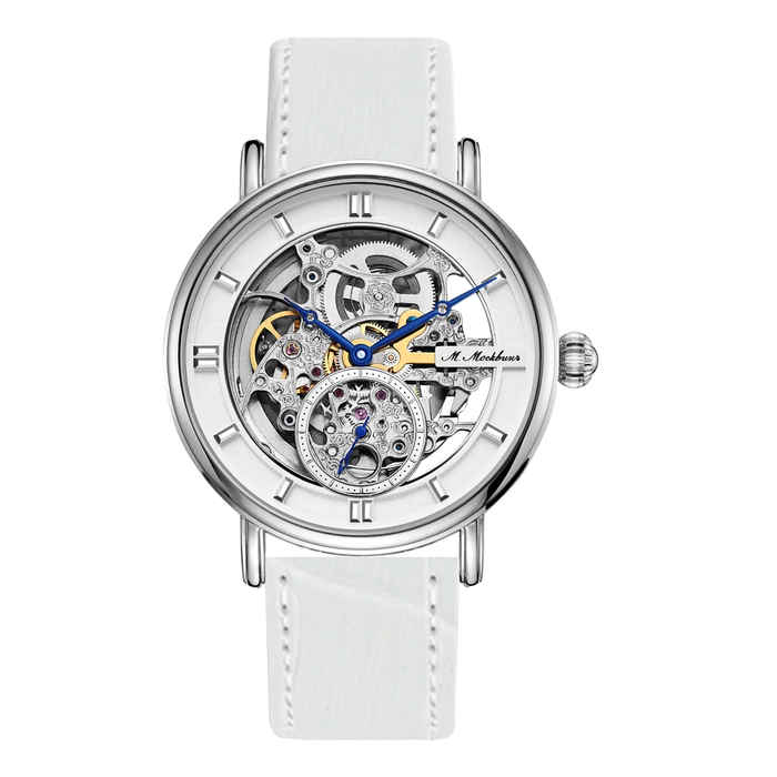 Mikhail Moskvin "Elegance" self-winding mechanical wristwatch in silver with a white strap