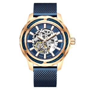Mikhail Moskvin "Elegance" self-winding mechanical wristwatch in gold with a blue strap