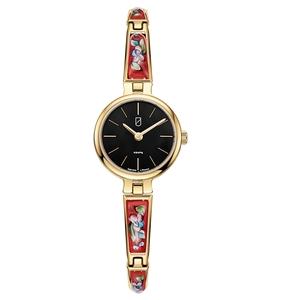 Lincor Flora Quartz Wristwatch in black and gold with enamel