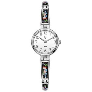 Lincor Flora Quartz wristwatch in white and silver with enamel