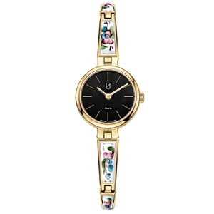 Lincor Flora Quartz Wristwatch in black and gold with enamel
