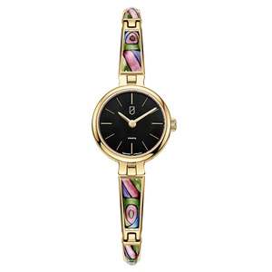 Lincor Flora Quartz Wristwatch in black and gold with enamel