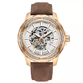 Наручные механические часы с автоподзаводом Mikhail Moskvin "Elegance" золотистые с коричневым ремешком