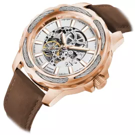 Наручные механические часы с автоподзаводом Mikhail Moskvin "Elegance" золотистые с коричневым ремешком