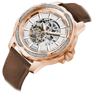 Mikhail Moskvin "Elegance" self-winding mechanical wristwatch in gold with a brown strap