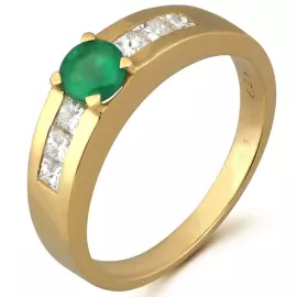 Кольцо из желтого золота с изумрудом и бриллиантами