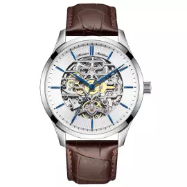 Наручные механические часы с автоподзаводом Mikhail Moskvin "Elegance" серебристые с коричневым ремешком