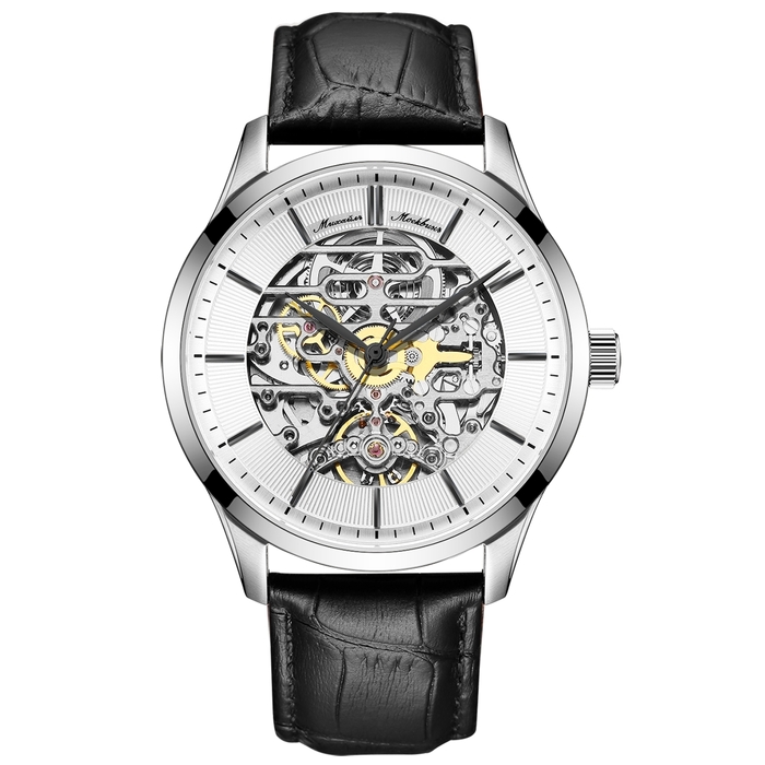 Mikhail Moskvin "Elegance" self-winding Mechanical Wristwatch in silver with black strap