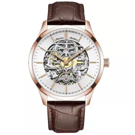 Наручные механические часы с автоподзаводом Mikhail Moskvin "Elegance" бело-золотистые с коричневым ремешком