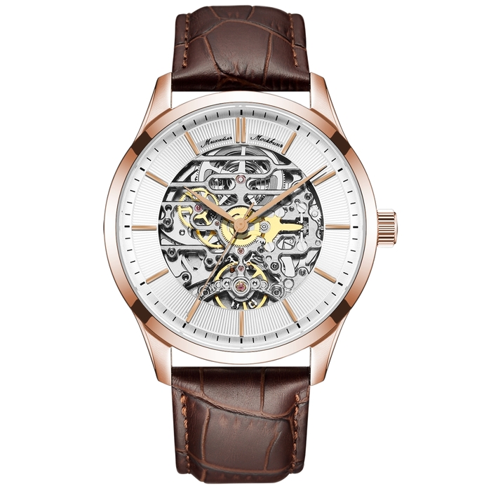 Mikhail Moskvin "Elegance" self-winding mechanical watch in white and gold with brown strap