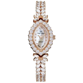 Наручные кварцевые часы Royal Crown золотистые с кристаллами