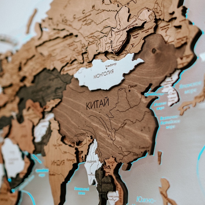 Corporate world map made of precious wood 3D to order