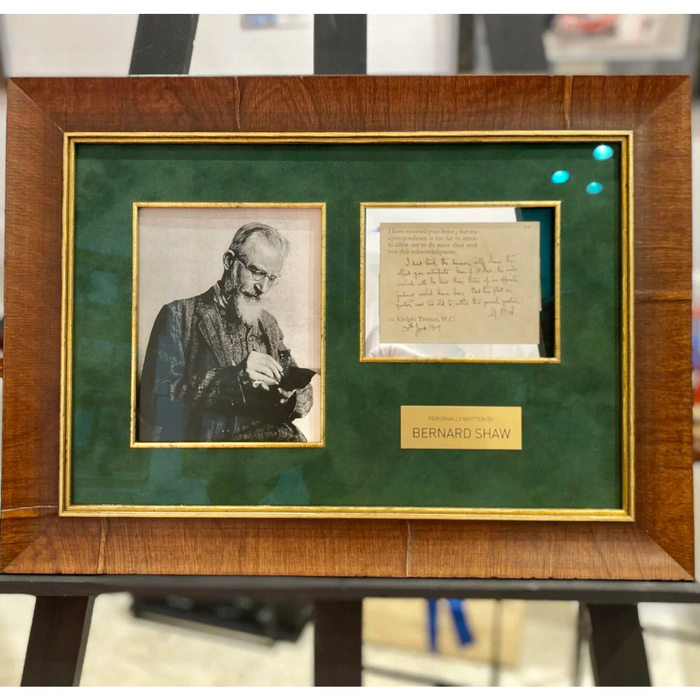 A handwritten autographed postcard by playwright and novelist Bernard Shaw