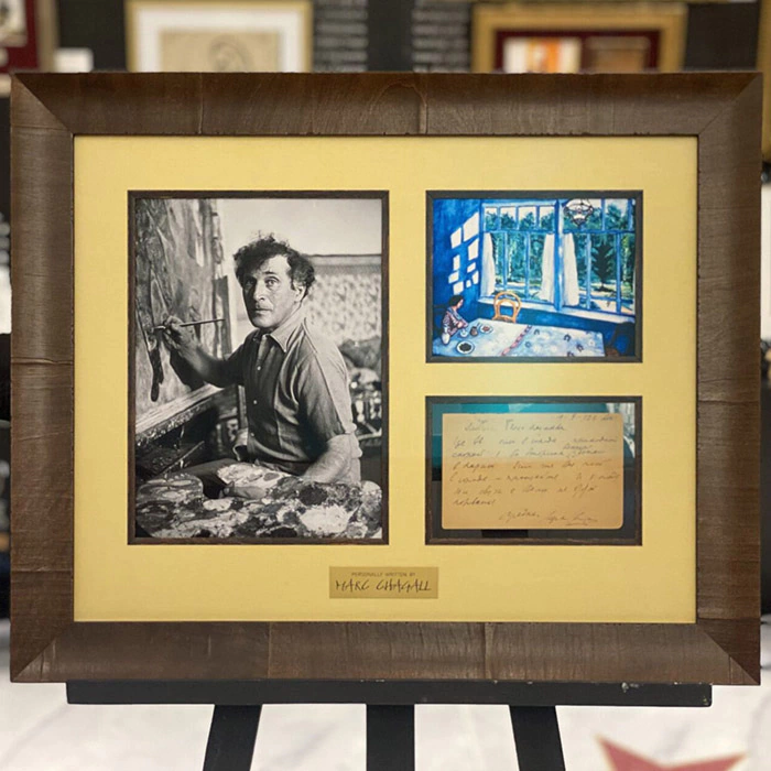 A handwritten postcard with an autograph and a wish from the artist Marc Chagall