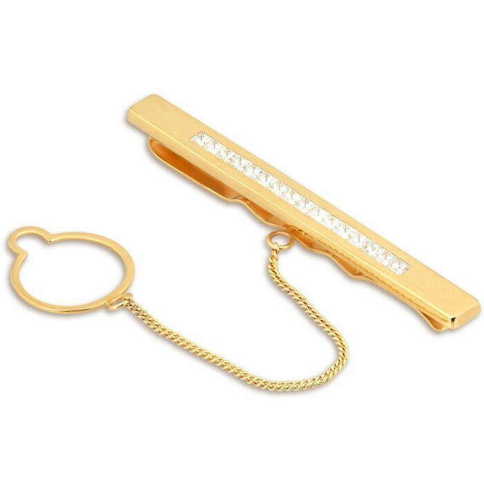 Yellow gold tie clip with diamonds