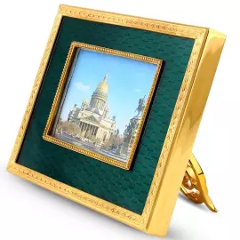 Рамка для фото из латуни с деревом и ювелирным стеклом