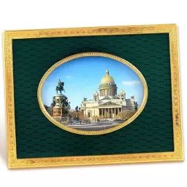 Рамка для фото из латуни с деревом и ювелирным стеклом