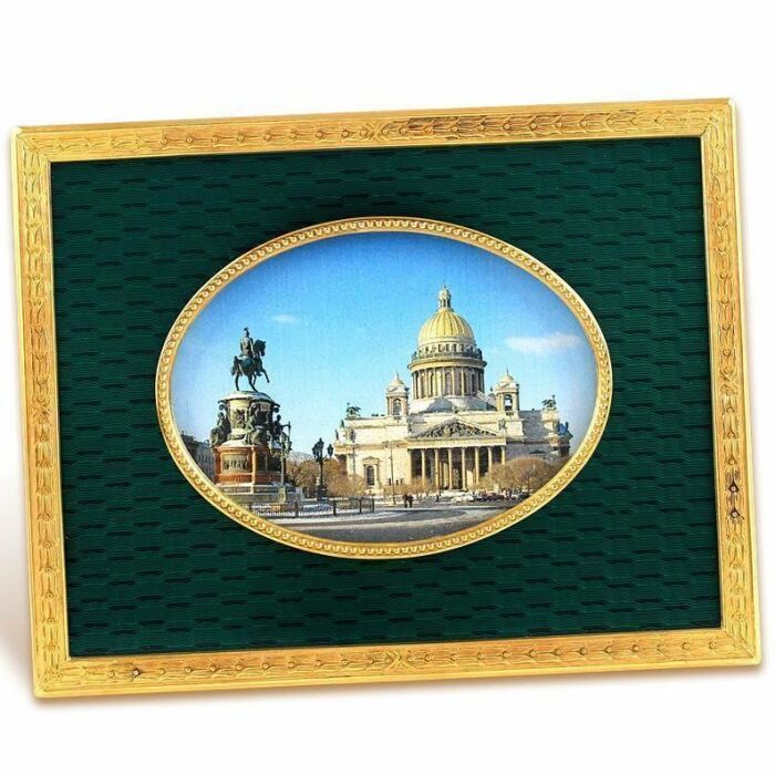 Рамка для фото из латуни с деревом и ювелирным стеклом