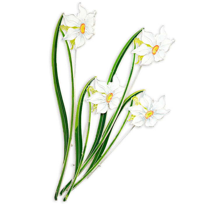 Silver brooch "Narcissus poetic" small, collections "Herbarium of Tatiana Polyakova"