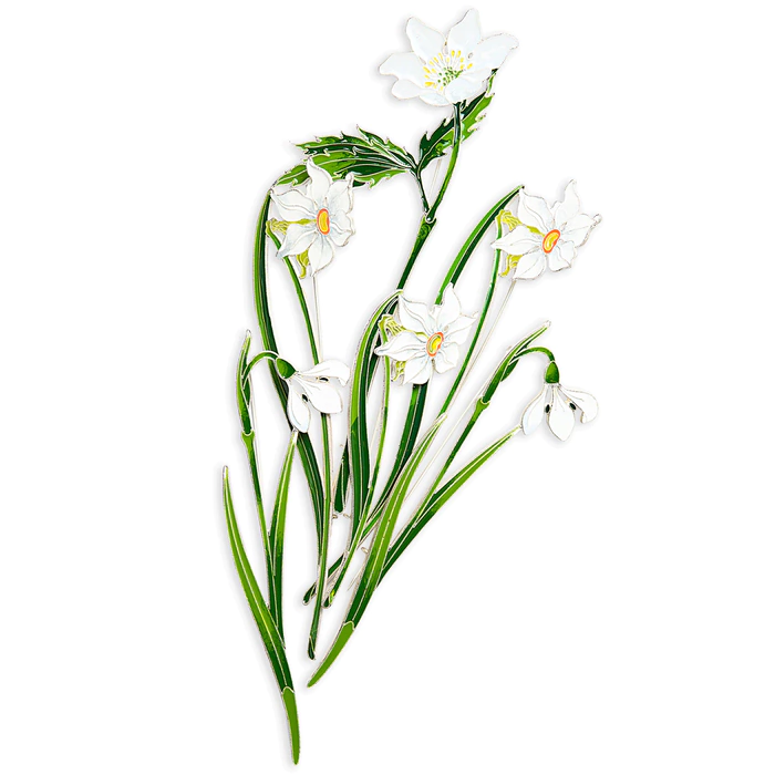 Silver brooch "Narcissus poetic" small, collections "Herbarium of Tatiana Polyakova"