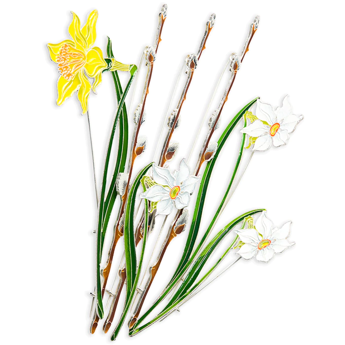 Silver brooch "Narcissus poetic" small, collections "Herbarium of Tatiana Polyakova"
