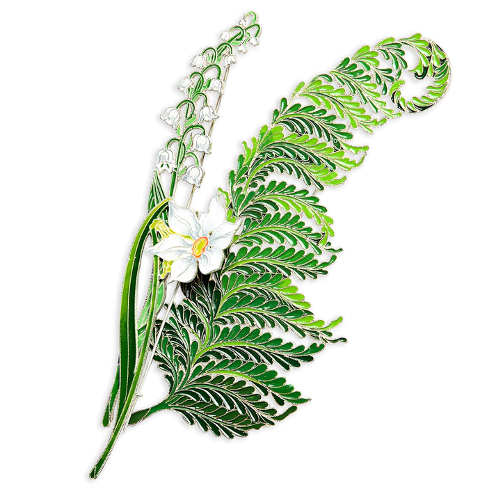 Silver brooch "Narcissus poetic" small, collections "Herbarium of Tatiana Polyakova"