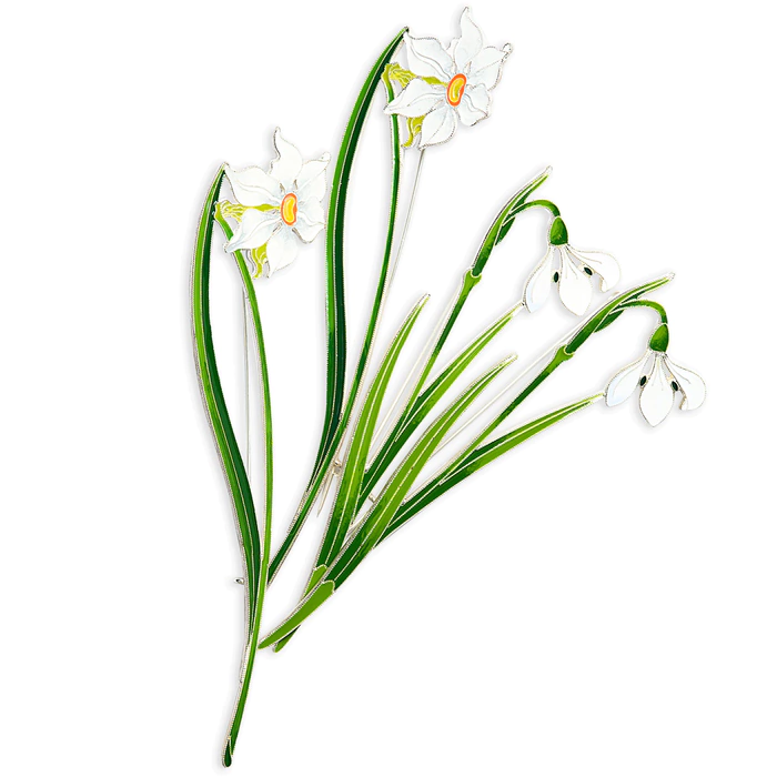 Silver brooch "Narcissus poetic" collection "Herbarium of Tatiana Polyakova"