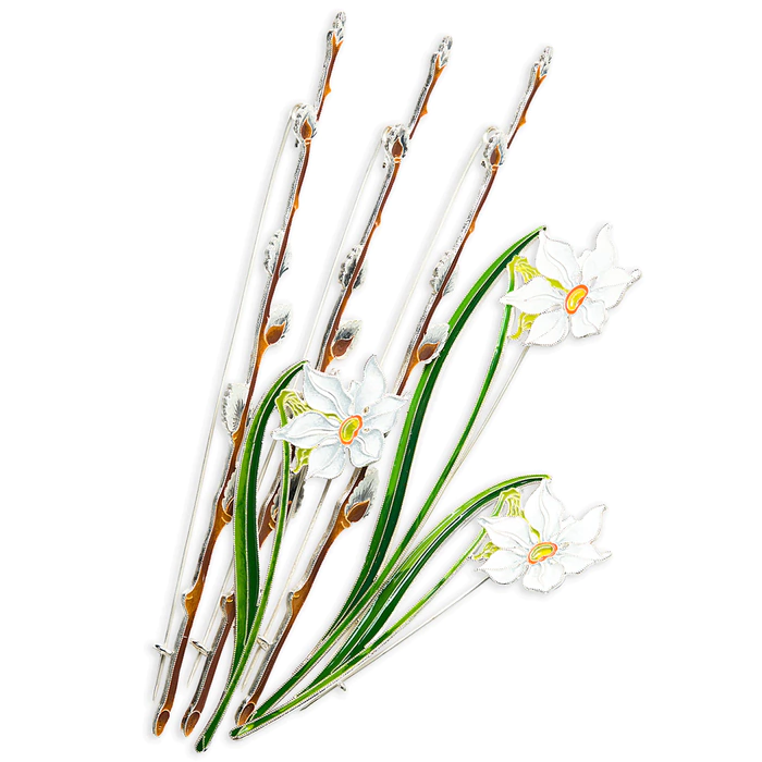 Silver brooch "Narcissus poetic" collection "Herbarium of Tatiana Polyakova"