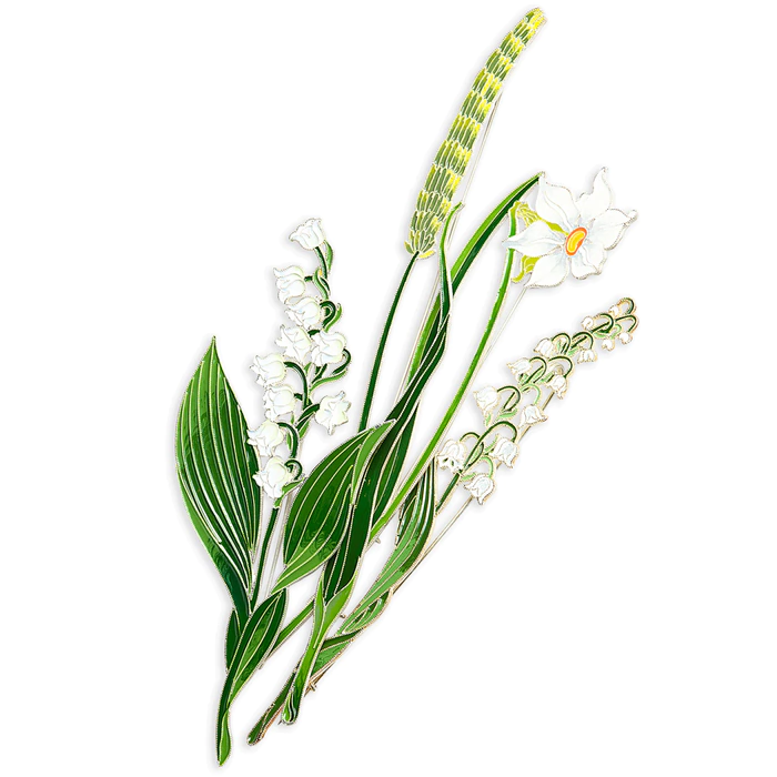 Silver brooch "Lily of the Valley broad-leaved" collection "Herbarium of Tatiana Polyakova"