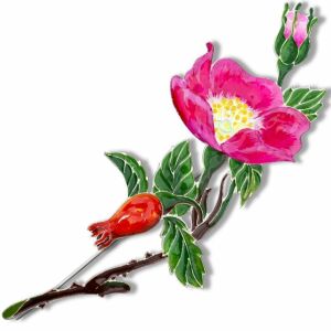 Брошь серебряная "Шиповник" коллекции "Гербарий Татьяны Поляковой"