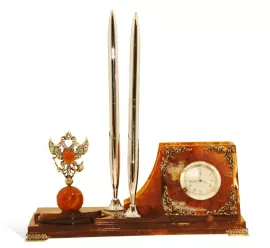 Письменный набор из янтаря "Державный" серебро