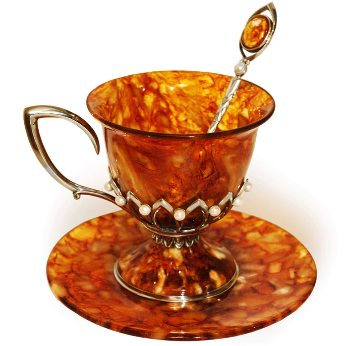 Tea set made of amber "Empress" with pearls