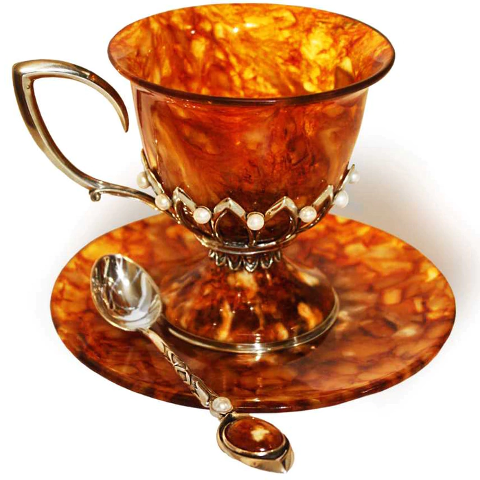 Tea set made of amber "Empress" with pearls