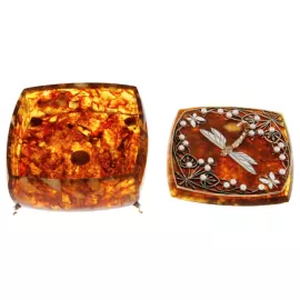 Шкатулка с жемчугом из янтаря "Стрекоза"